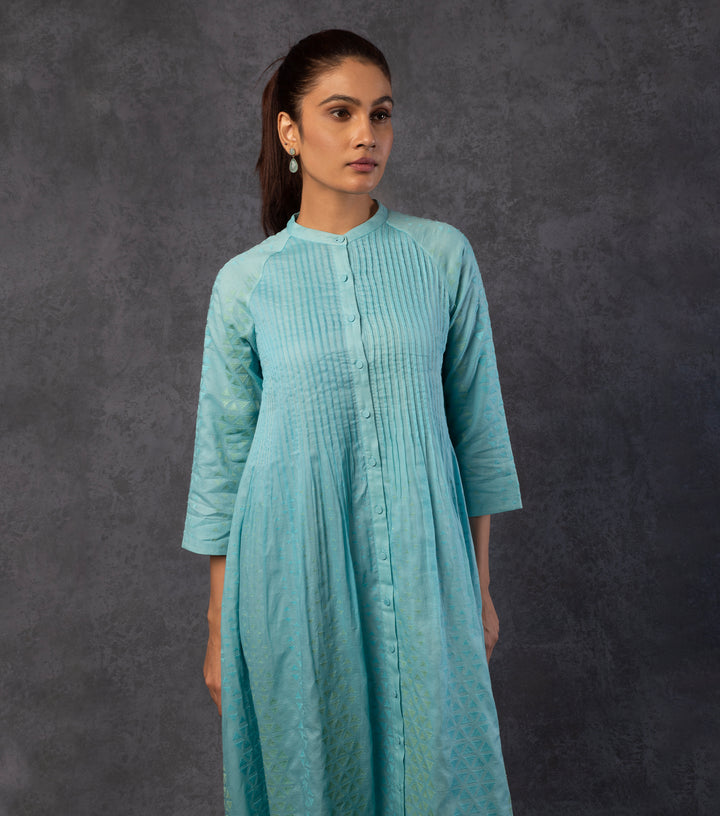 Sky Blue Embroidered Cotton Dress