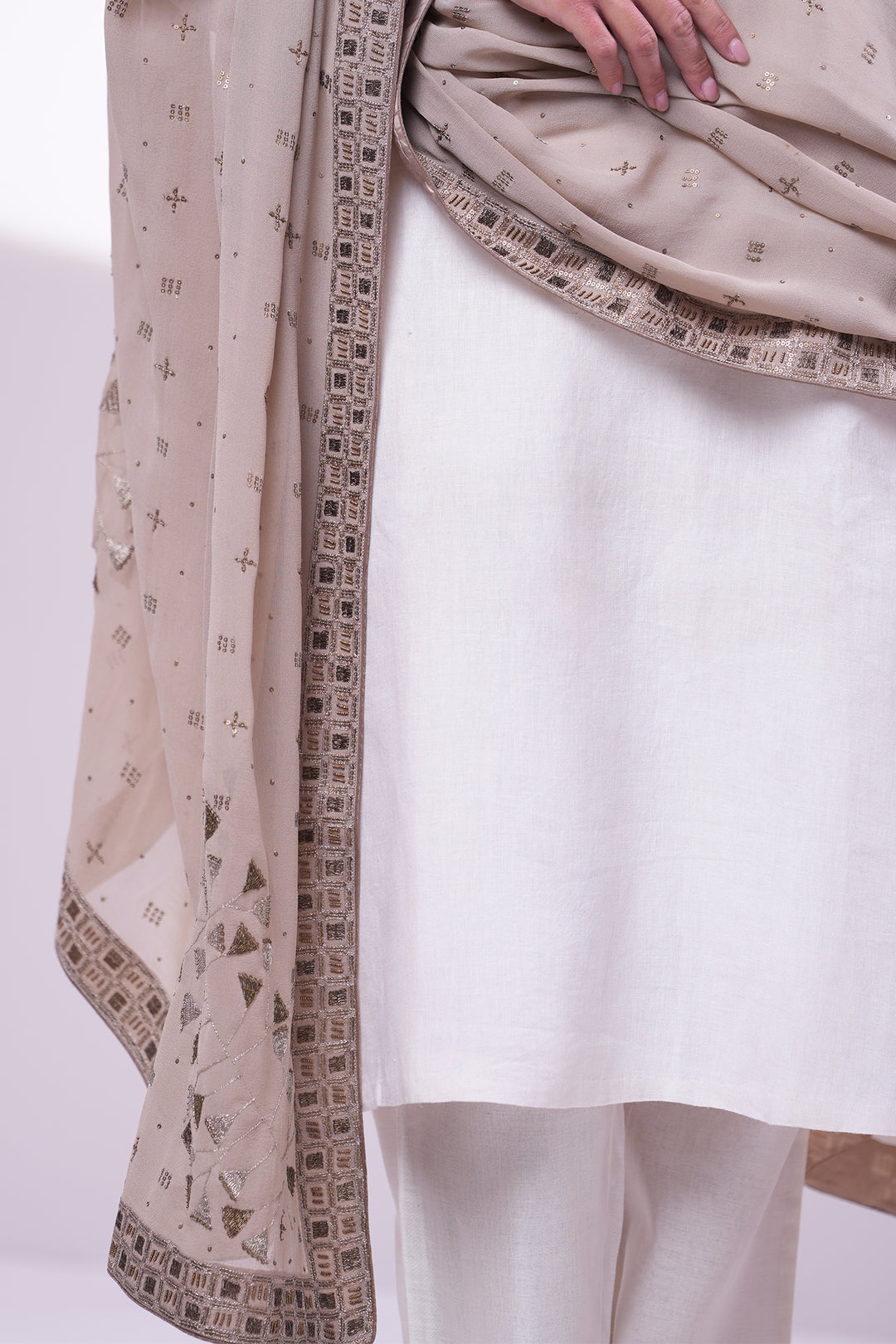 Beige Embroidered Dupatta