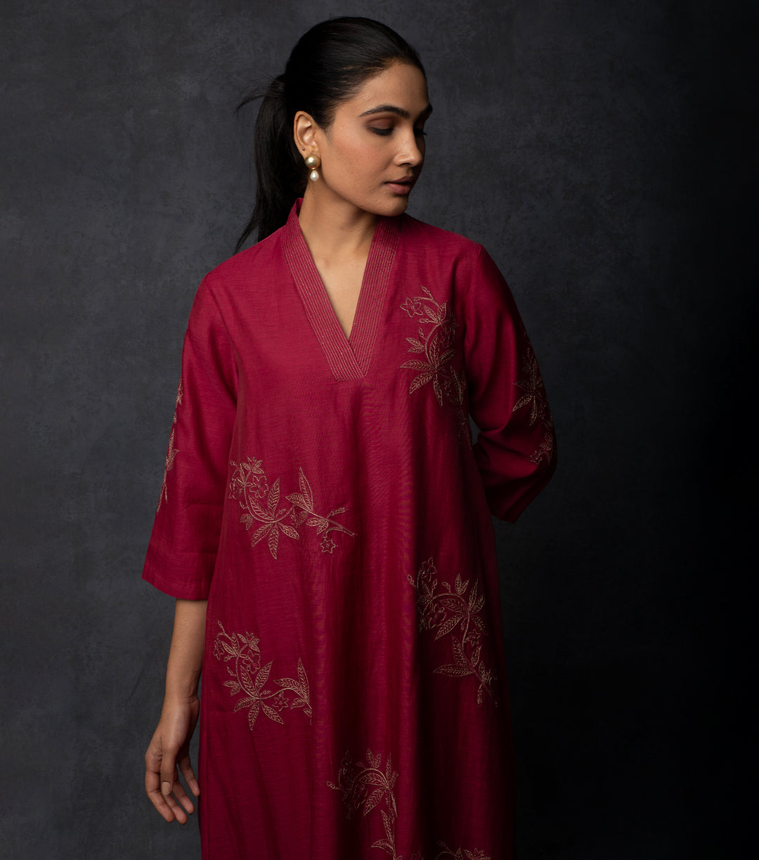 Maroon Embroidered Chanderi Suit Set