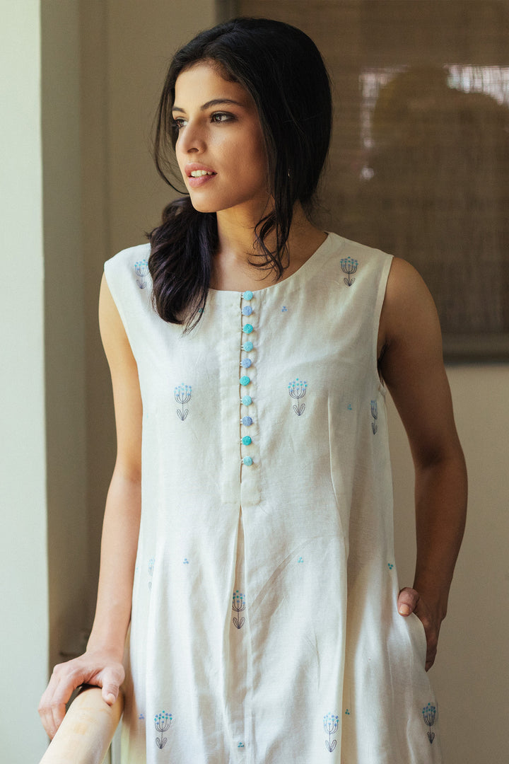 Natural chanderi embroidered dress