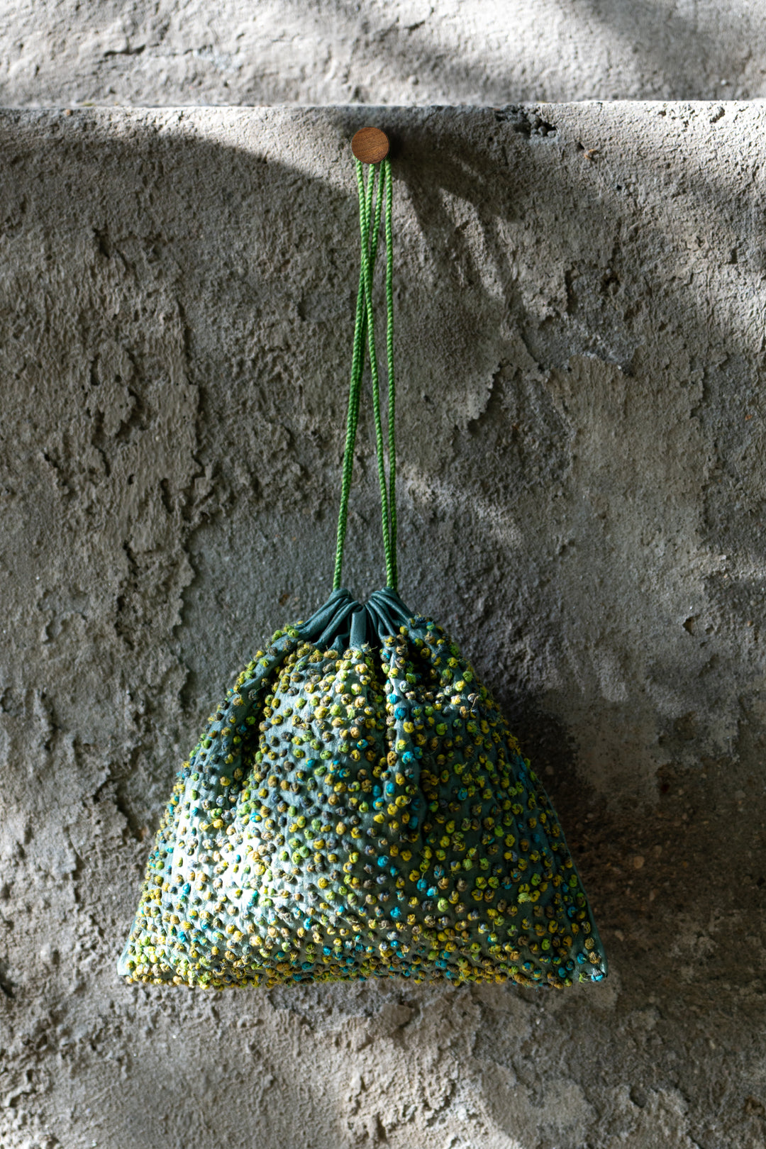 Teal Green Silk French Knot Potli