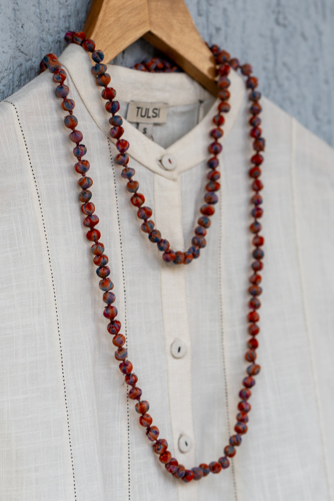 Orange Chanderi Beaded Necklace