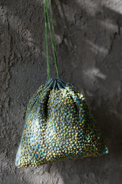 Teal Green Silk French Knot Potli