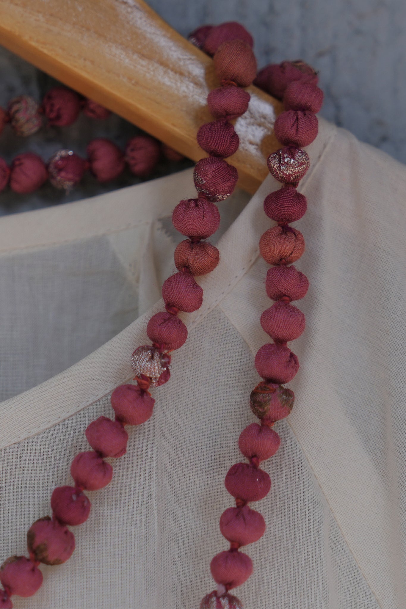 Pink Chanderi Beaded Necklace