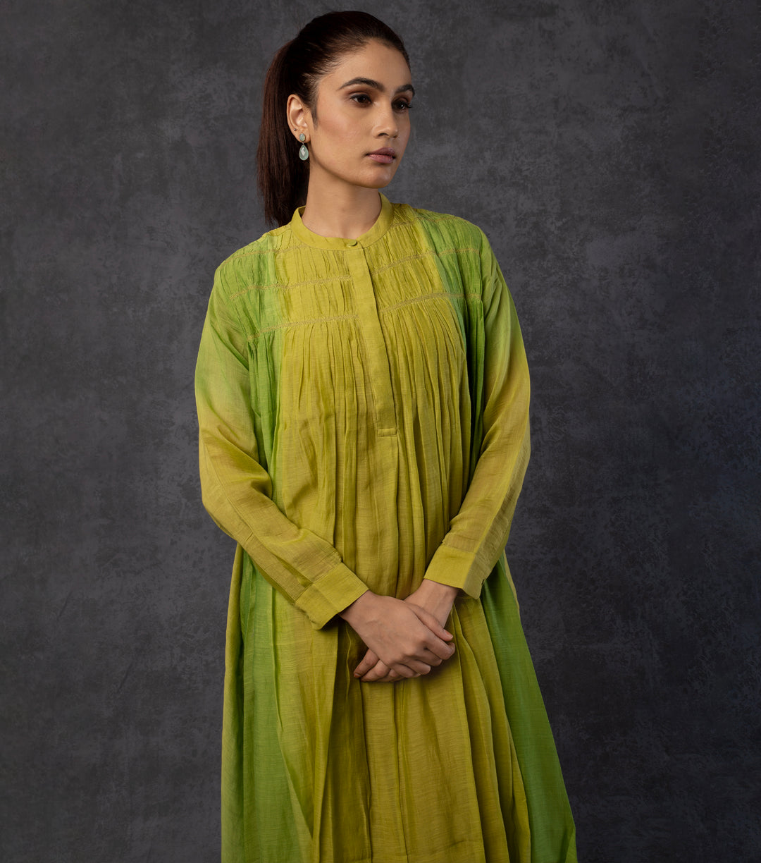 Yellow & Green Ombre Chanderi Dress