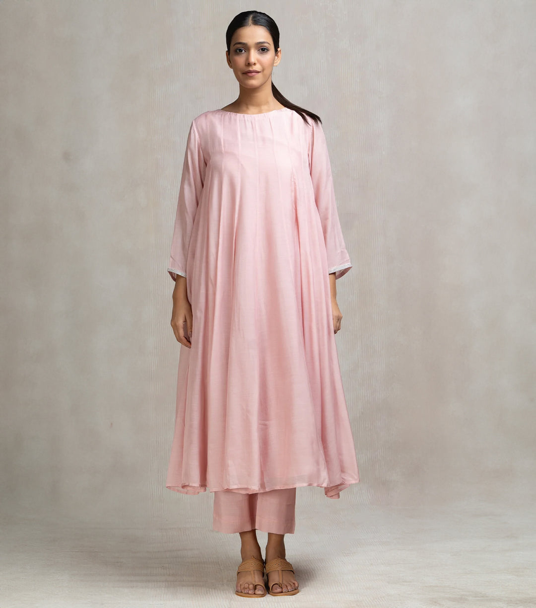 Muslin Panelled A-line Kurta with Pants & Embroidered Dupatta