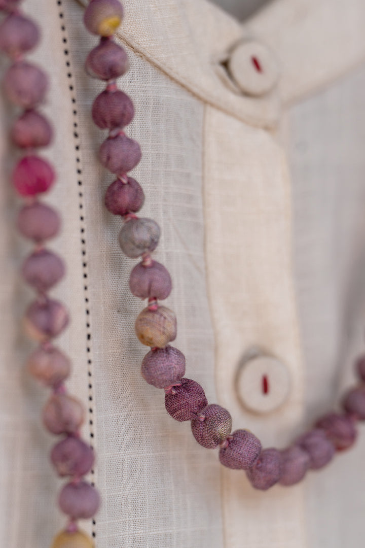 Mauve Chanderi Beaded Necklace