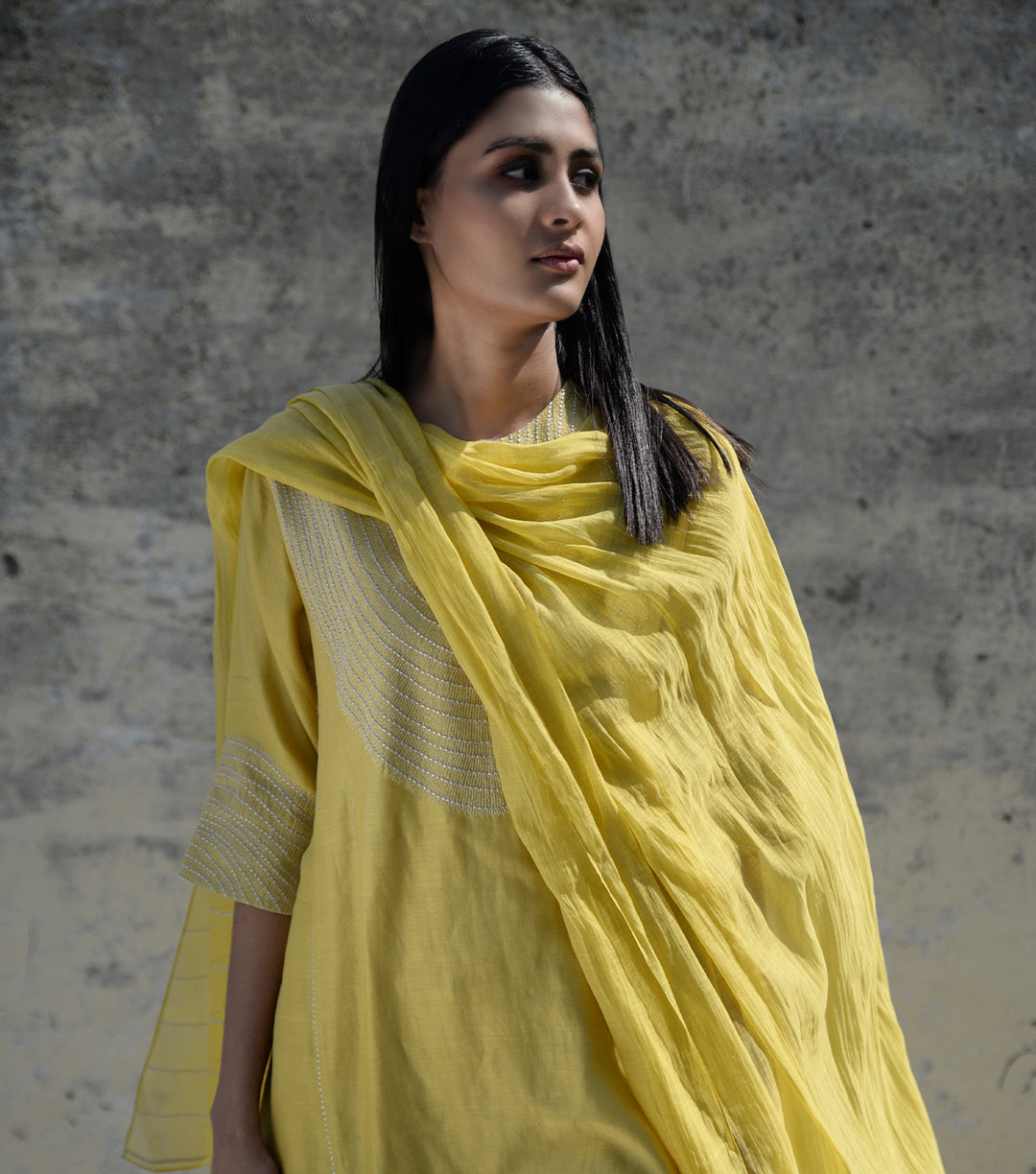 Yellow Zari Embroidered Chanderi Kurta Set with Pants