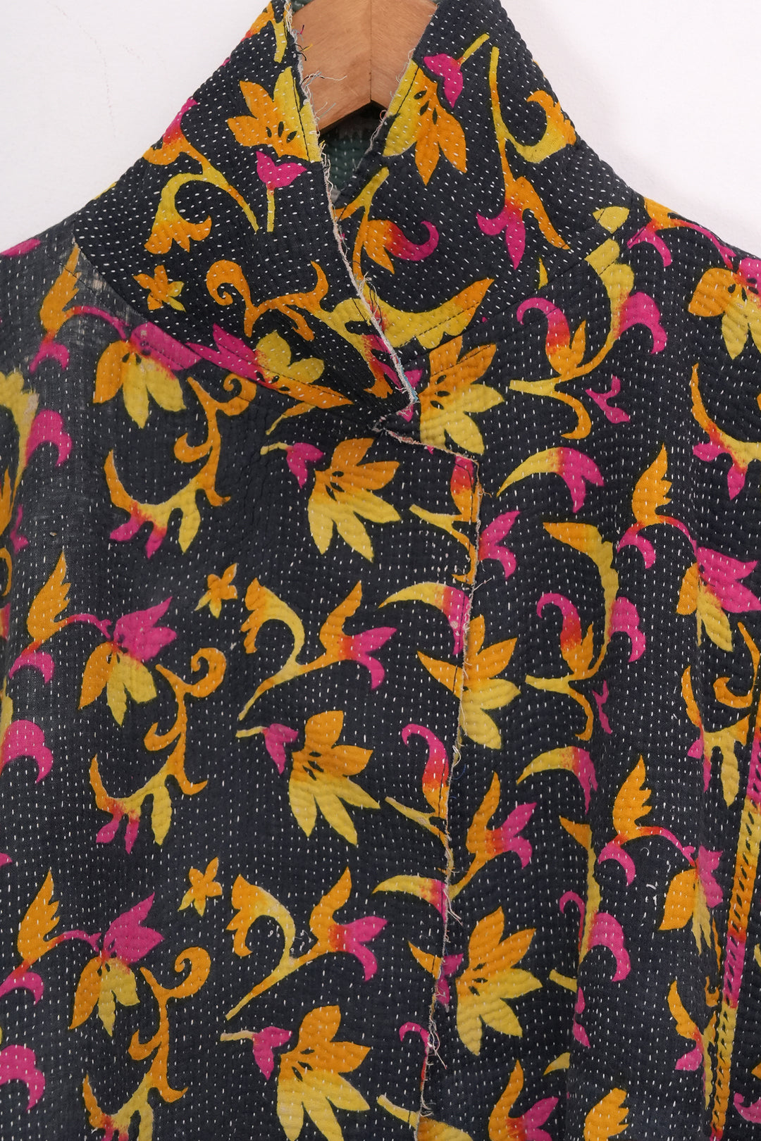 Black Yellow Vintage Cotton Kantha Jacket