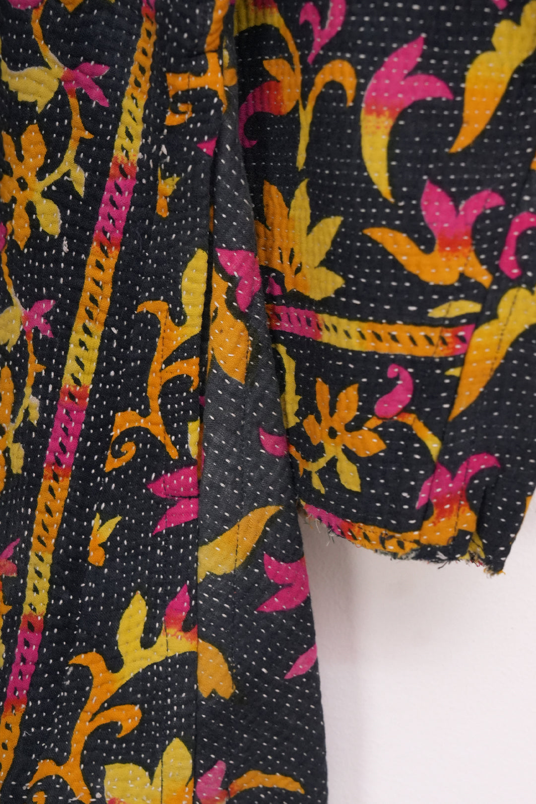 Black Yellow Vintage Cotton Kantha Jacket