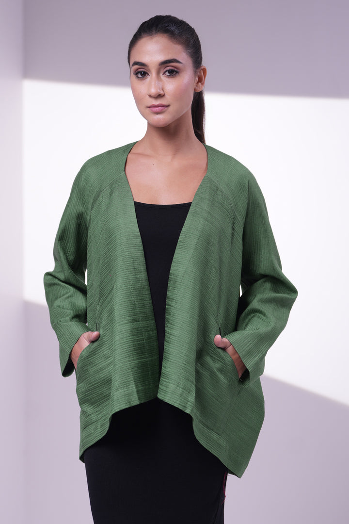 Green Embroidered Quilted Silk Jacket