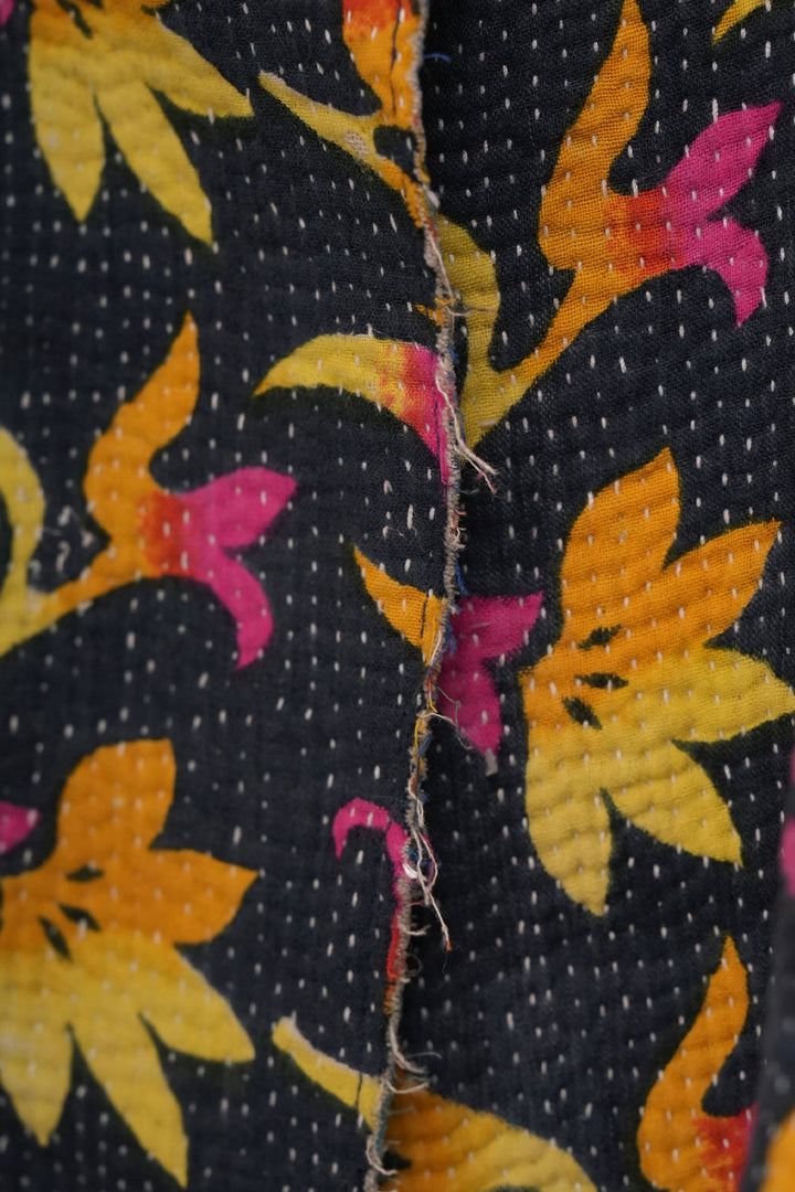 Black Yellow Vintage Cotton Kantha Jacket