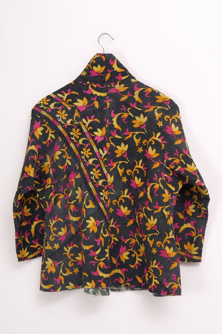 Black Yellow Vintage Cotton Kantha Jacket