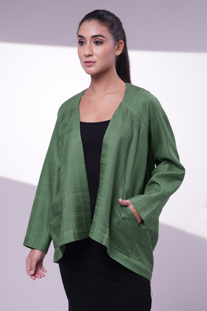 Green Embroidered Quilted Silk Jacket