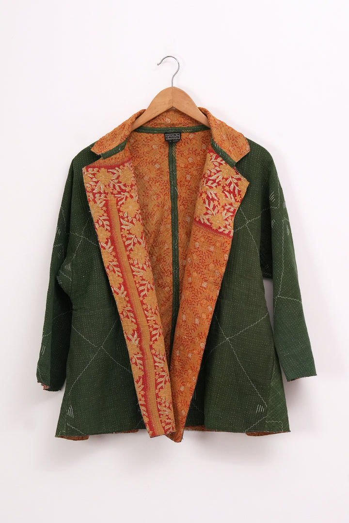 Green Vintage Cotton Kantha Jacket