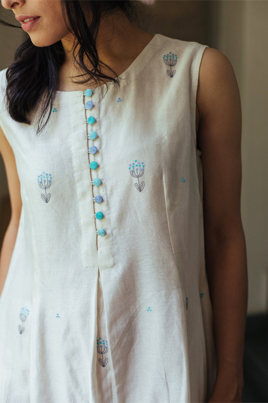 Natural chanderi embroidered dress