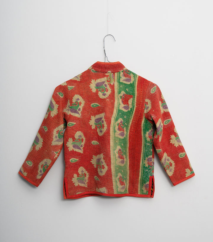 Orange Vintage Cotton Kantha Jacket For Kids