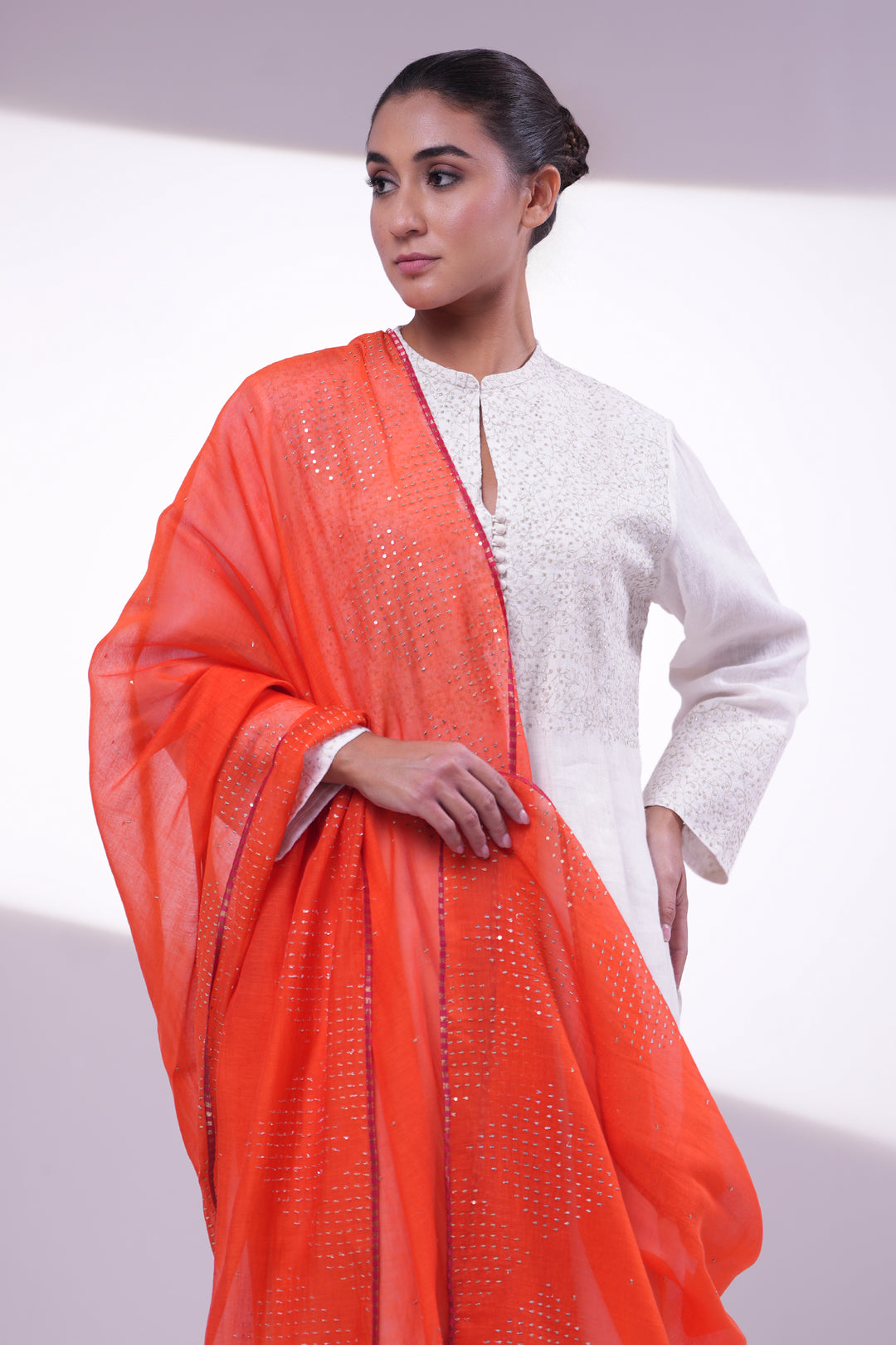 Orange Embroidered Dupatta