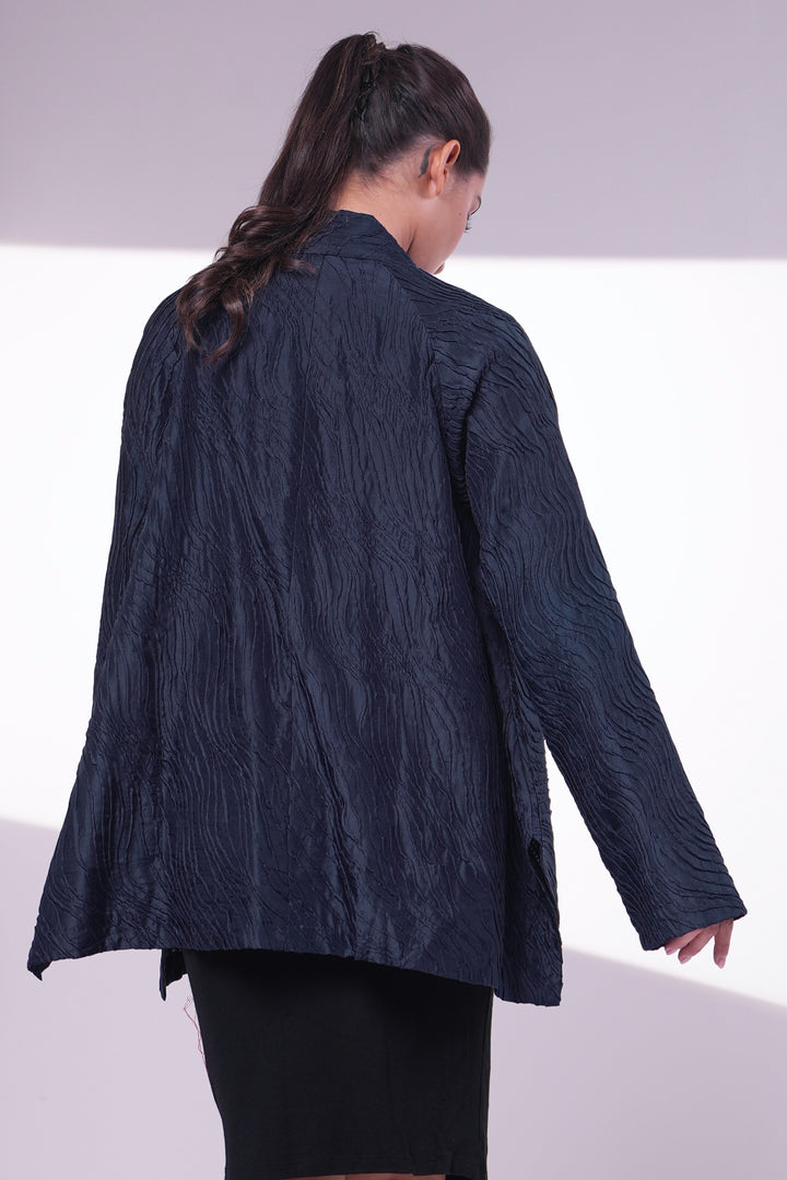 Navy Embroidered Silk Jacket