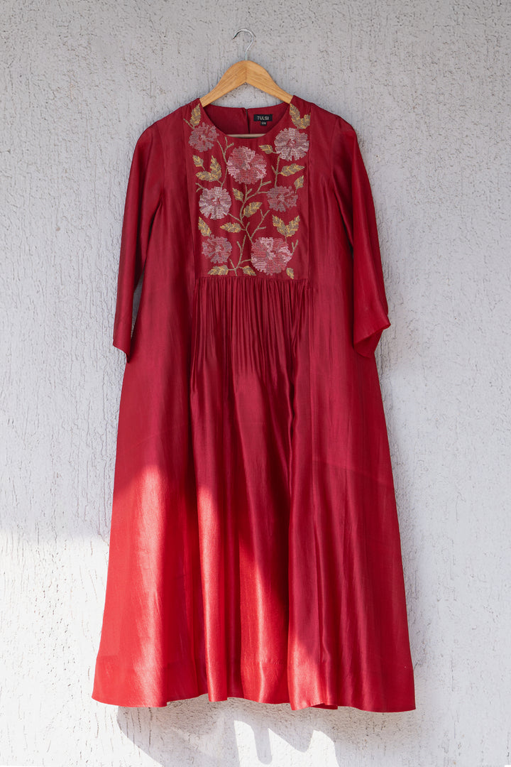 Red Silk Embroidered Dress