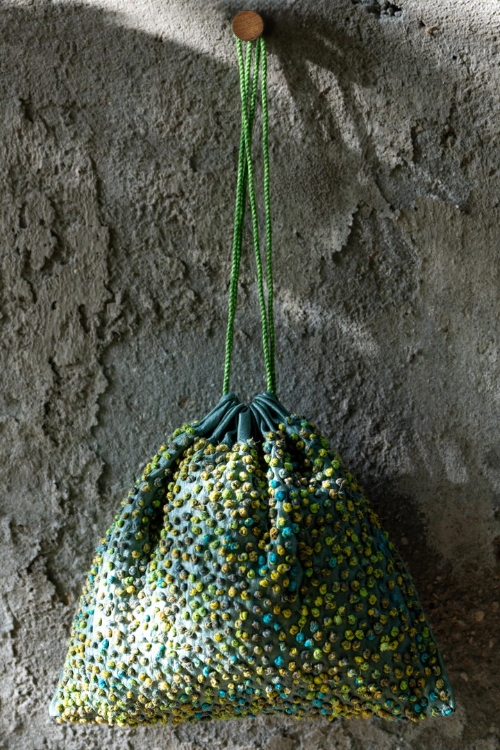 Teal Green Silk French Knot Potli