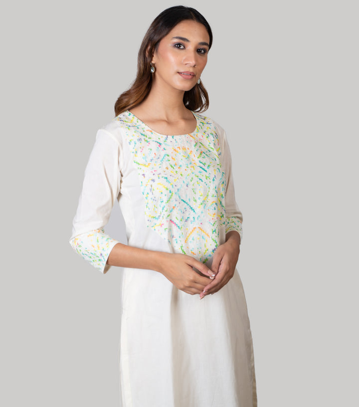 Off White Embroidered Kurta with dupatta