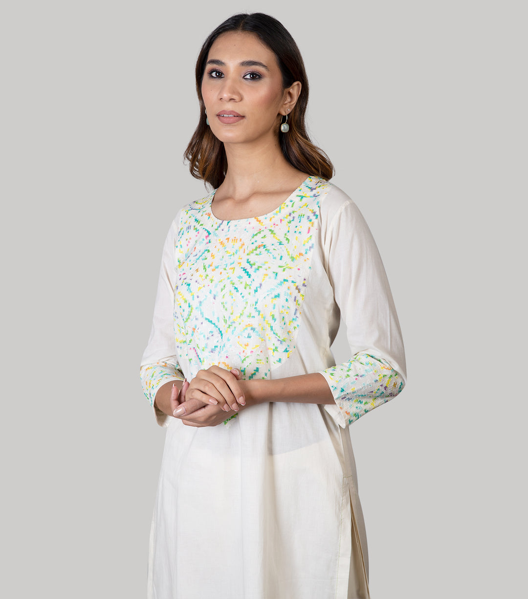 Off White Embroidered Kurta with dupatta