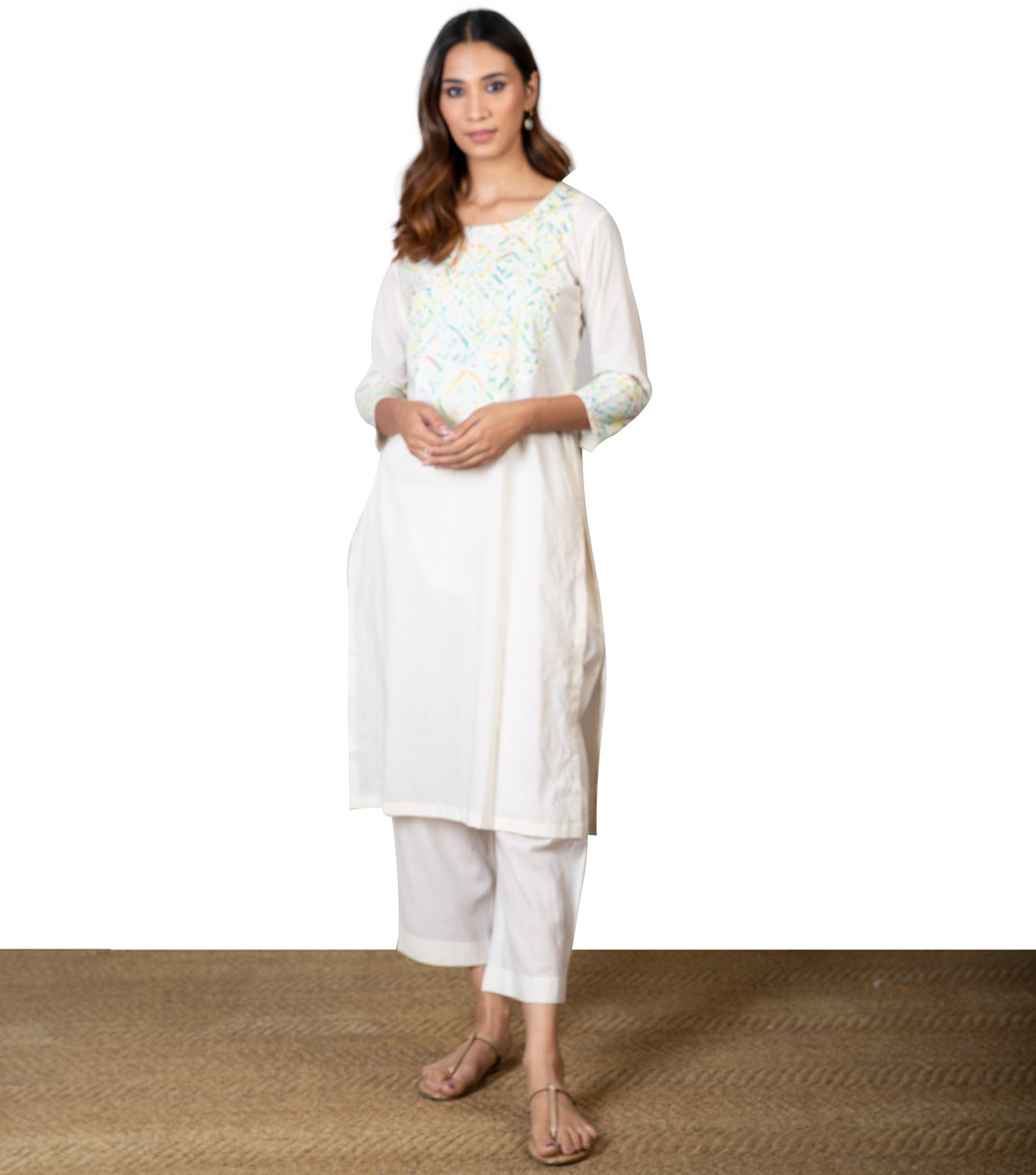 Off White Embroidered Kurta with dupatta