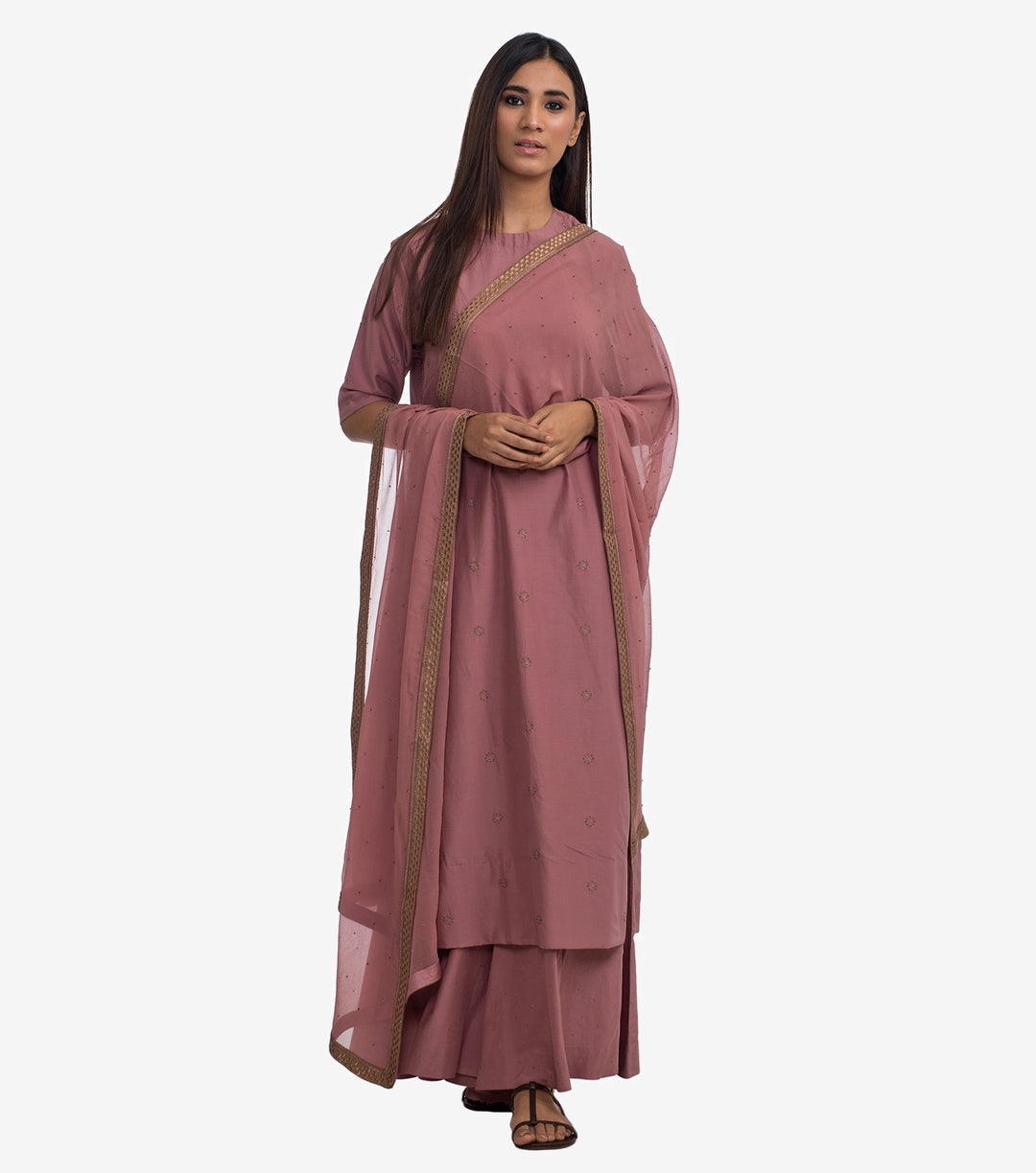 Old rose Cotton silk kurta & Sharara pants set