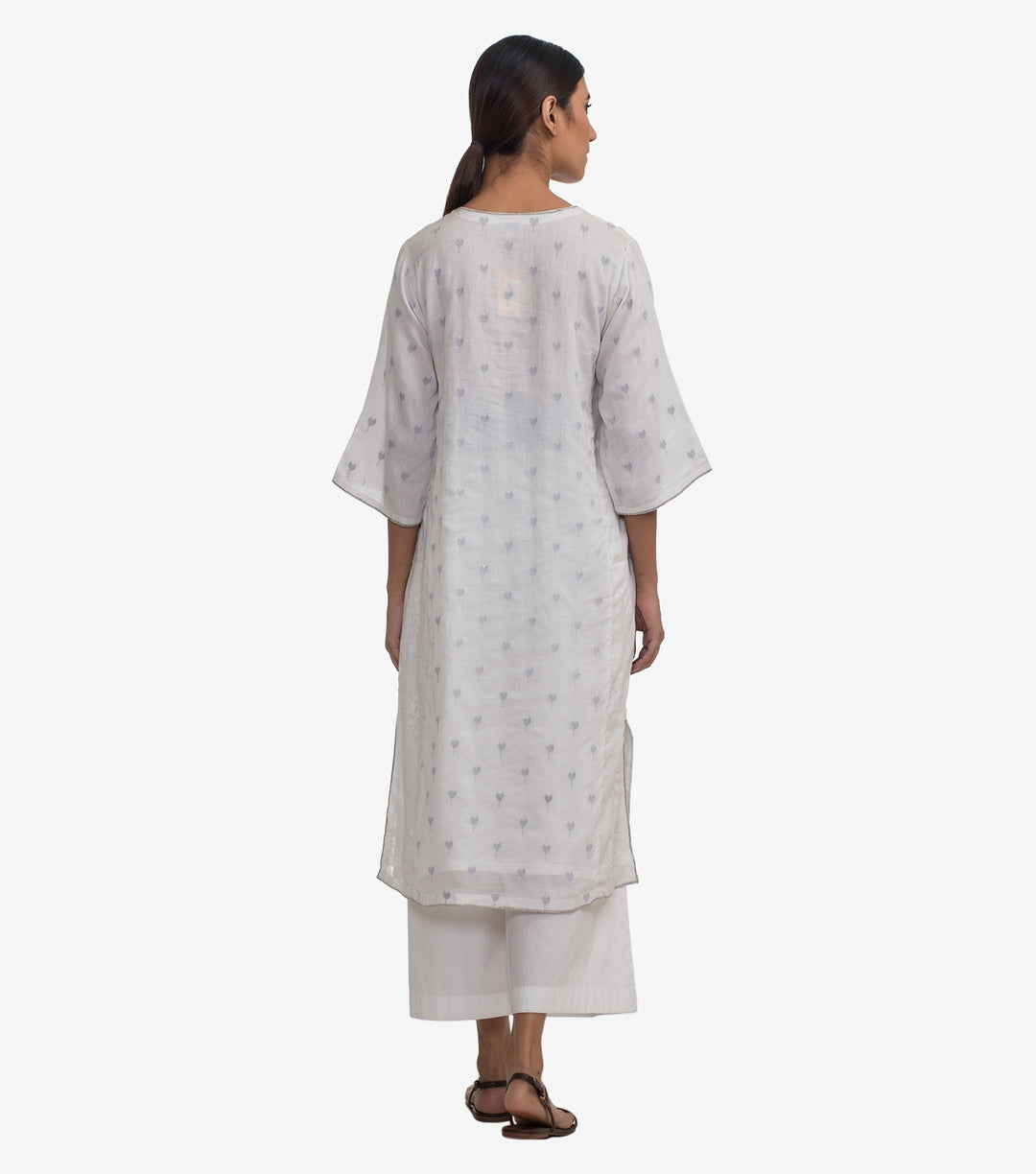 White Cotton Embroidered Kurta