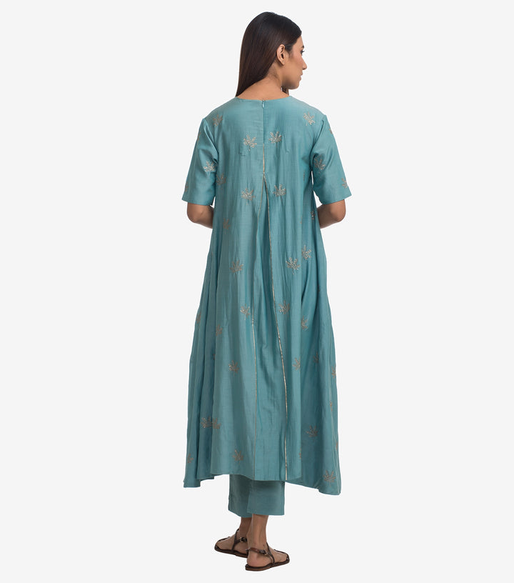 Blue embroidered Cotton silk Kurta & Pants Set