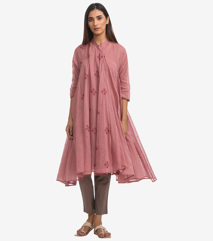 Pink cotton embroidered Choga