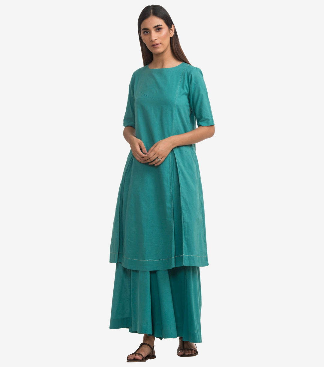 Green Cotton Solid Kurta Set