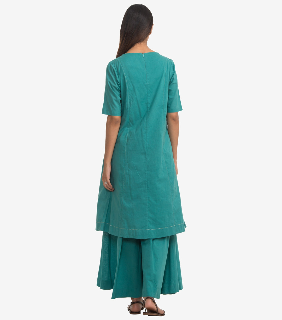 Green Cotton Solid Kurta Set