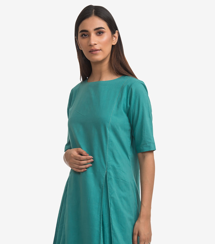 Green Cotton Solid Kurta Set