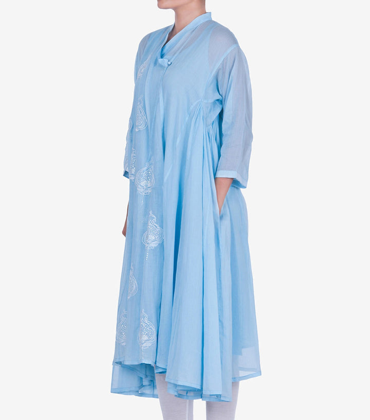 Sky Blue Embroidered Cotton Choga