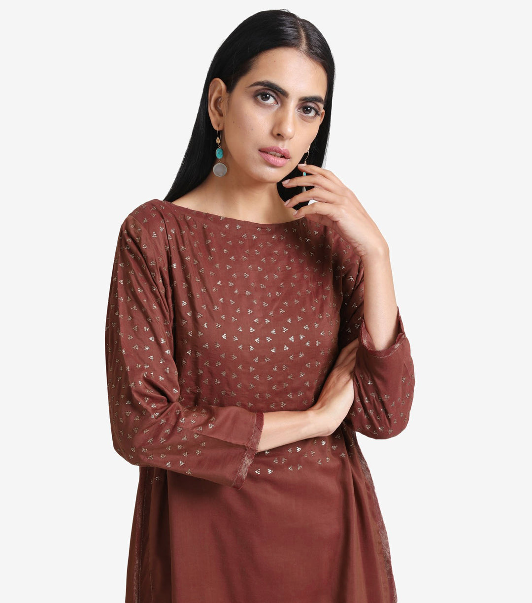 Wine Cotton Silk Embroidered Kurta