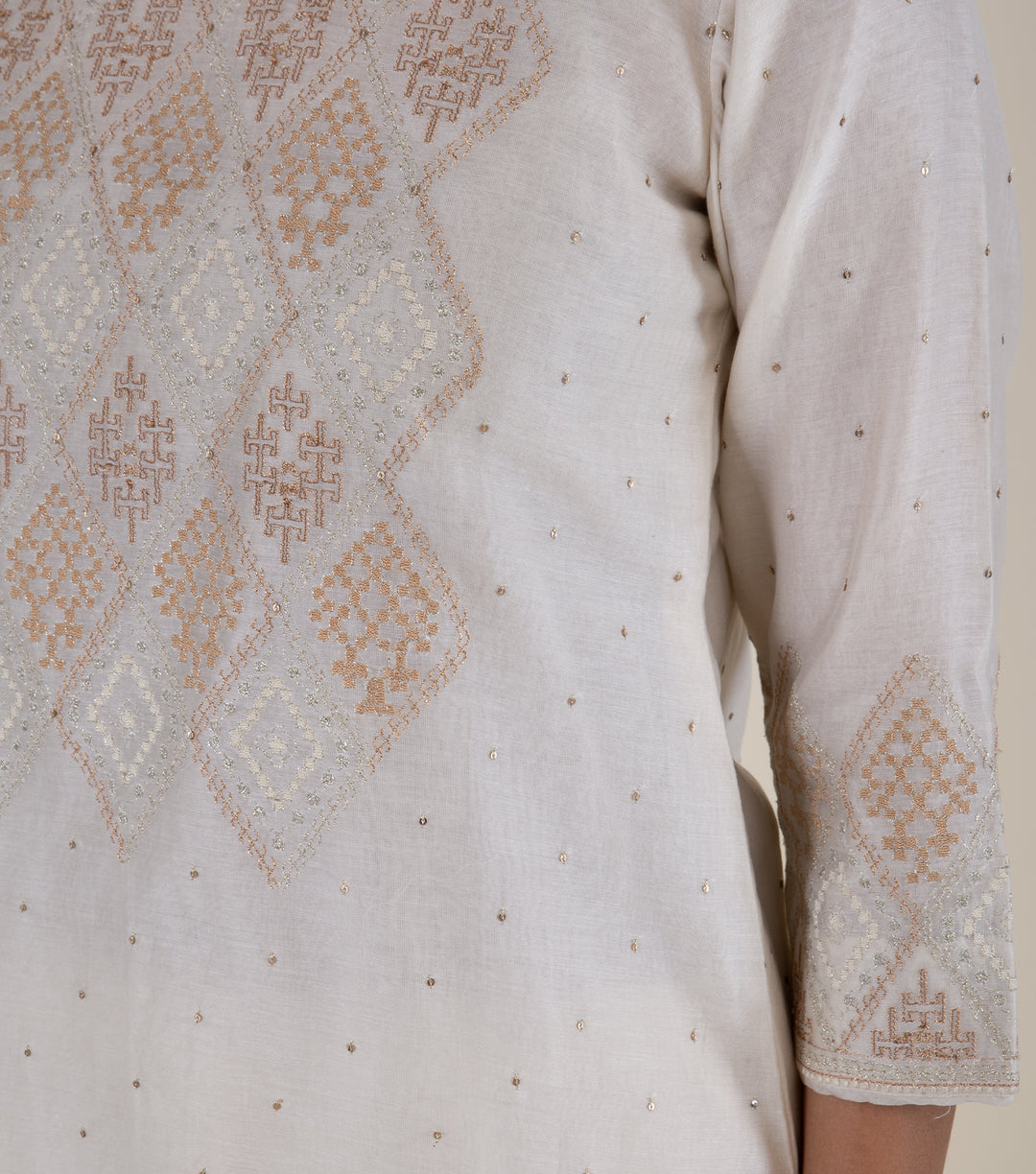 Natural Embroidered Chanderi Kurta