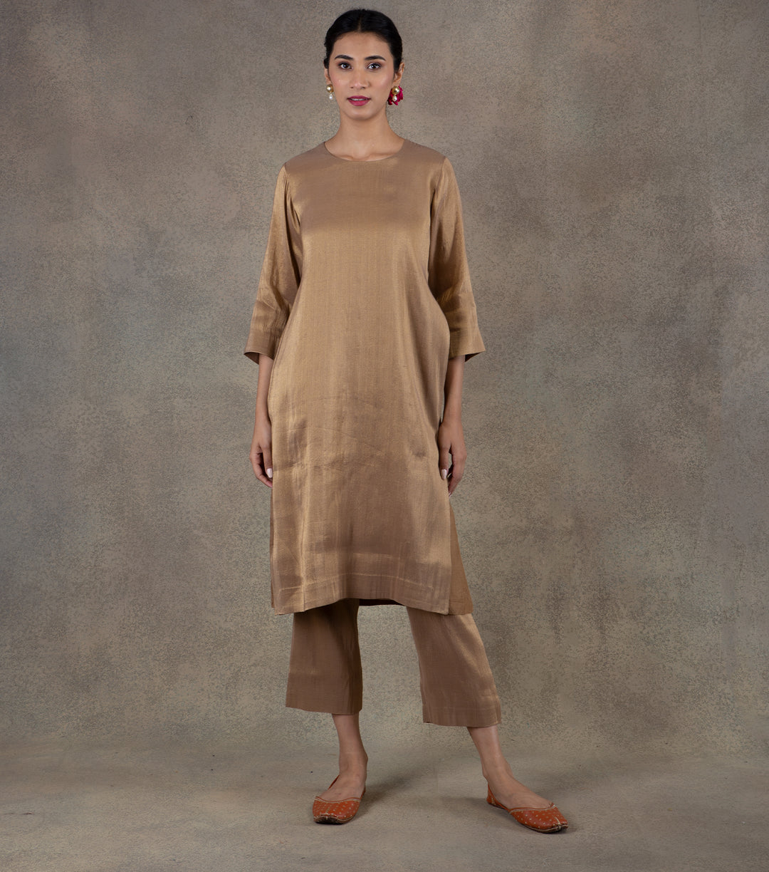 Beige Tissue Kurta & Palazzo Pants Set