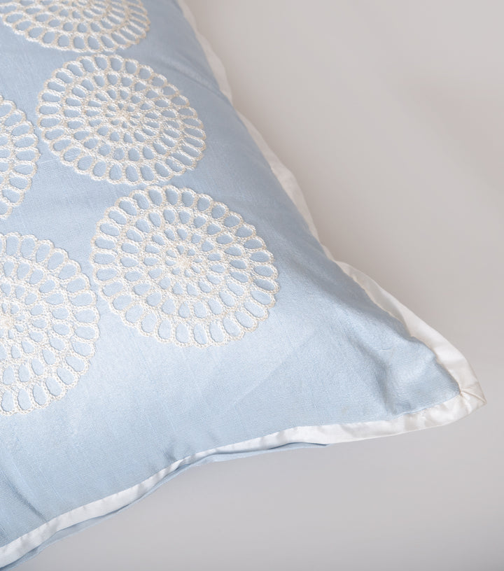 Sky Blue Embroidered Silk Cushion Cover