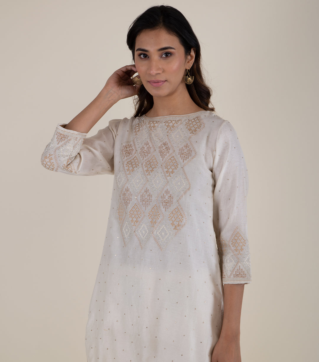 Natural Embroidered Chanderi Kurta