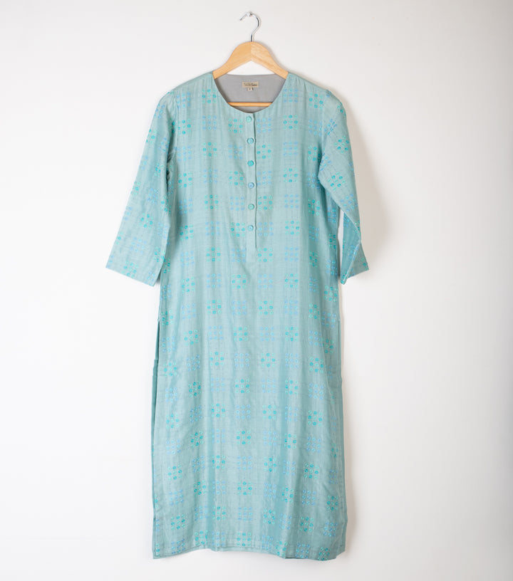 Sea Green Embroidered Chanderi Kurta