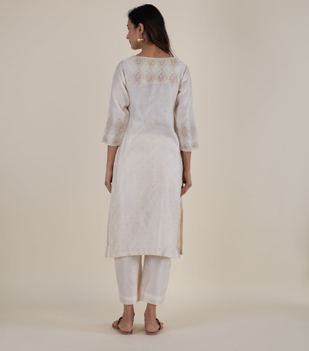 Natural Embroidered Chanderi Kurta