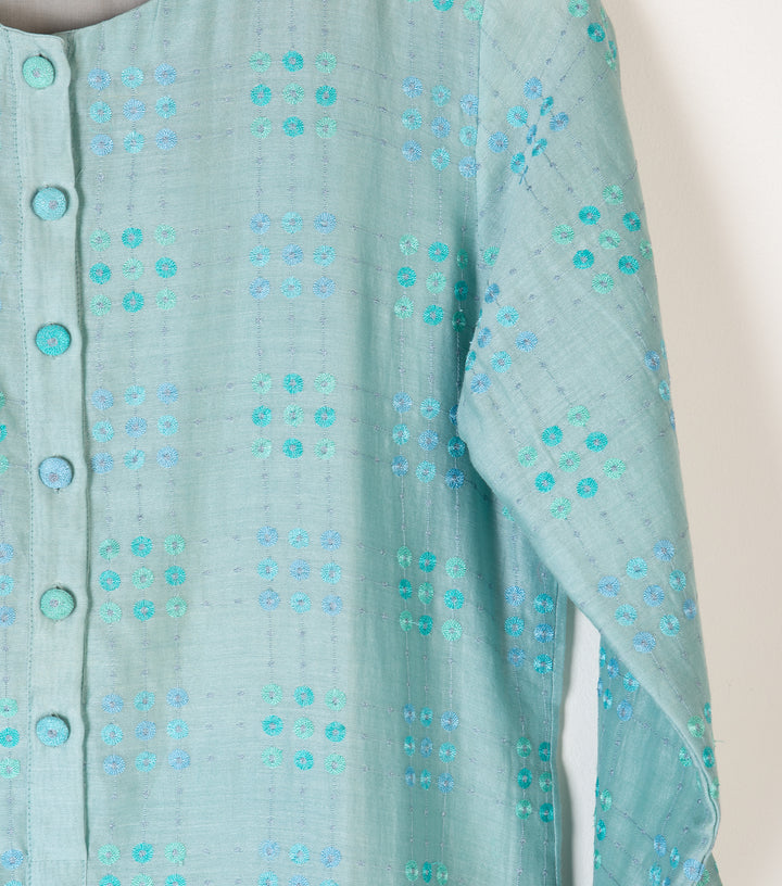 Sea Green Embroidered Chanderi Kurta