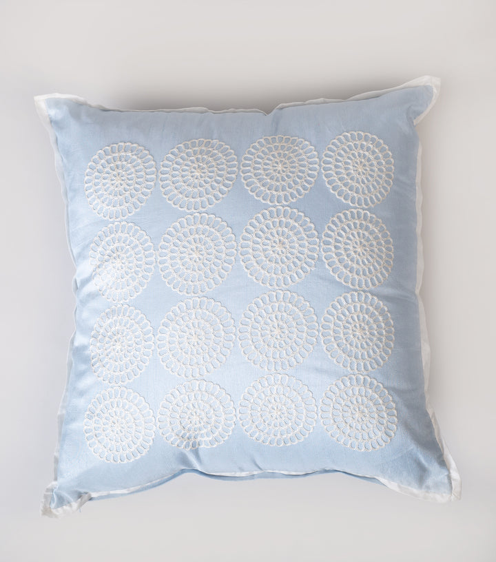 Sky Blue Embroidered Silk Cushion Cover