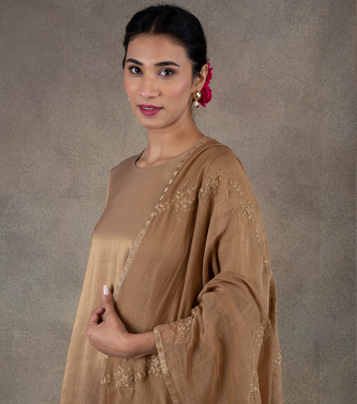 Beige Tissue Kurta & Palazzo Pants Set