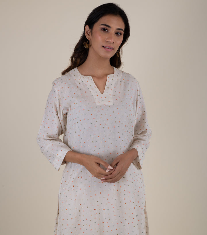 Natural Embroidered Chanderi Kurta