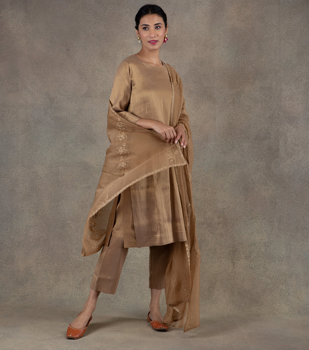 Beige Embroidered Chanderi Dupatta