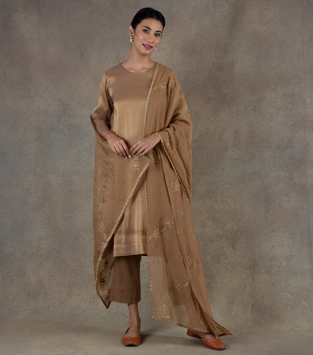 Beige Tissue Kurta & Palazzo Pants Set