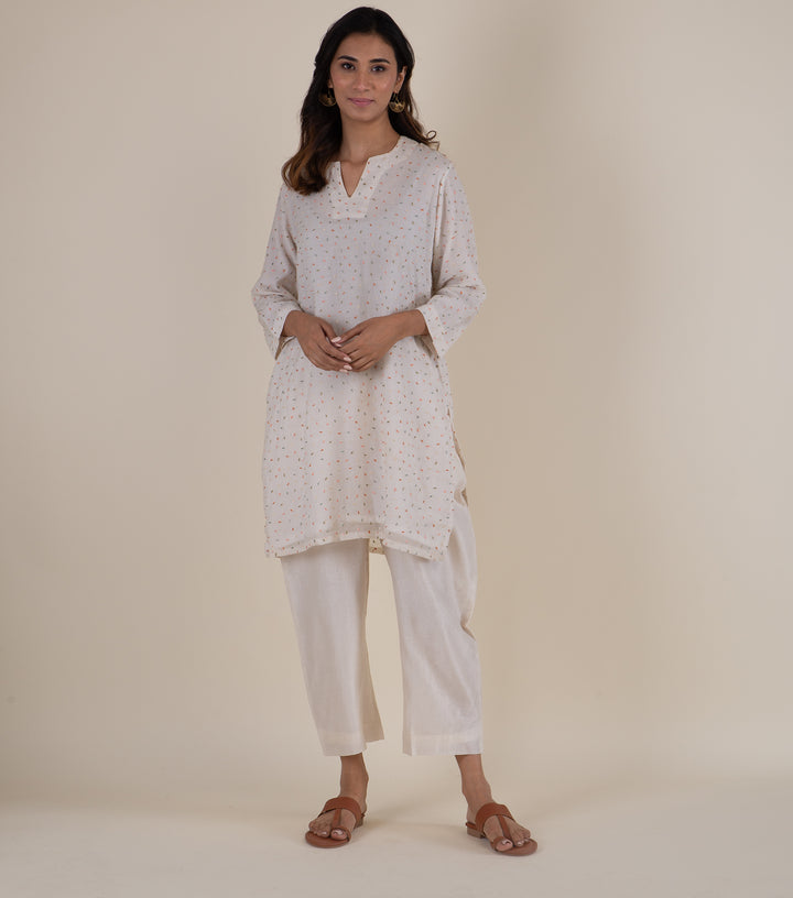 Natural Embroidered Chanderi Kurta